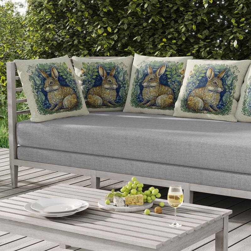 Breezy Bunny Indoor/Outdoor Reversible Throw Pillow Green and Gold
