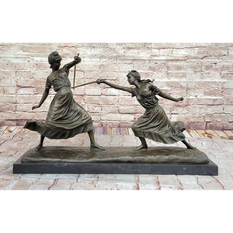 Femmes Fatales Bronze After Edouard Drouot Fencing Foil Sculpture Figurine