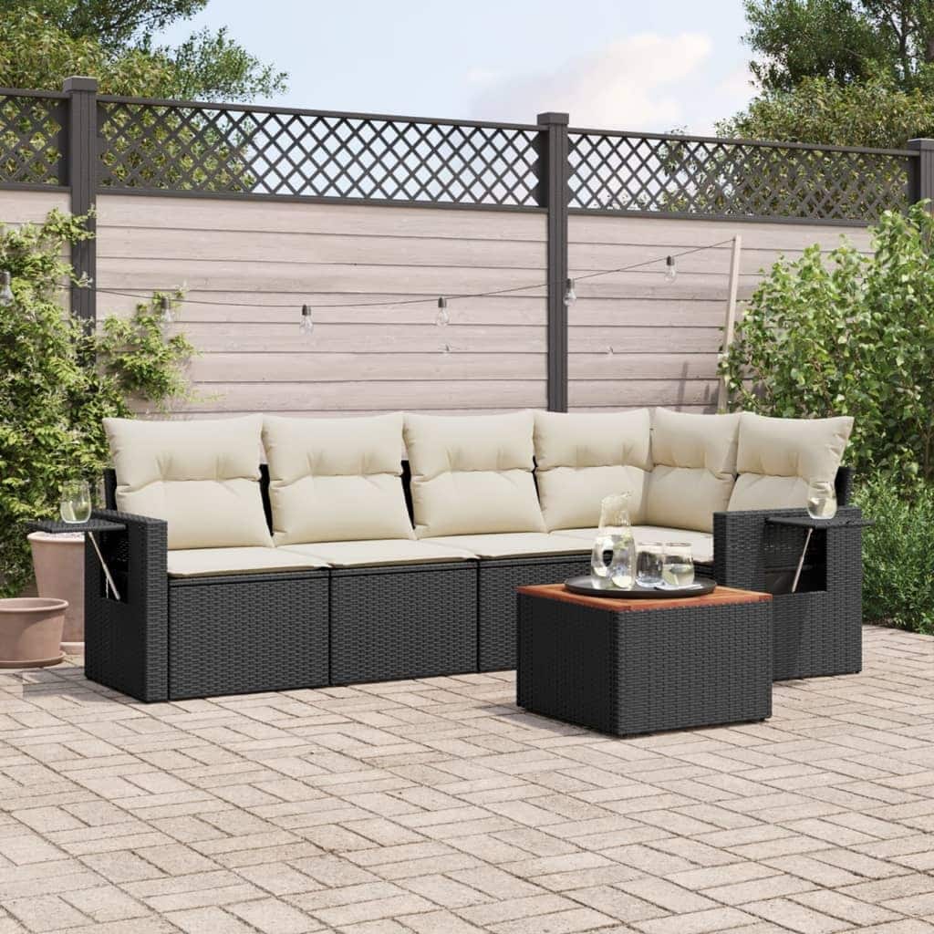 vidaXL Patio Sofa Set with Cushions Outdoor Furniture 6 Piece Poly Rattan