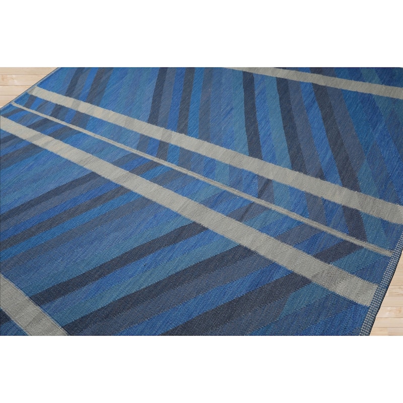 8x10 Tibetano Hand Woven Flatweave wool Blue Kilim Modern & Contemporary Rug - 8' x 10'