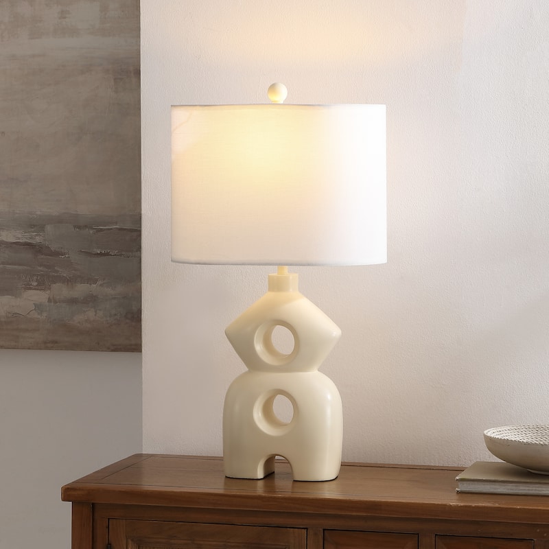SAFAVIEH Era 25-inch Resin Table Lamp (LED Bulb Included) - 9"W x 14"D x 25"H - Creme