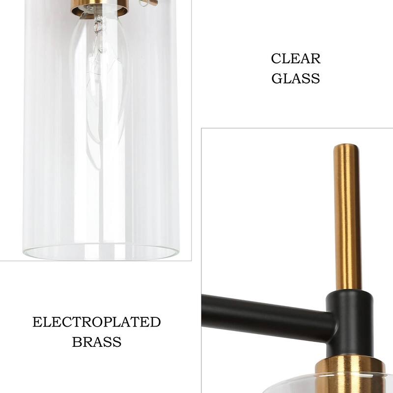 Alva Modern 4-Light Black Gold Bathroom Vanity Lights Cylinder Glass Wall Lamp - 27.5" L x 6" W x 11" H