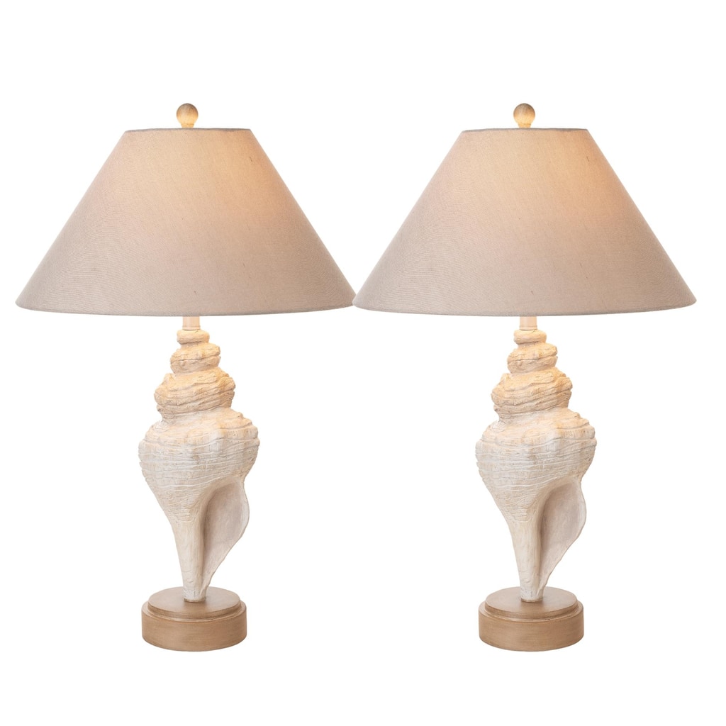 Lux Lighting Baldweyn Conch, 30" Seashell Coastal Table Lamps, (Set of 2) 3-Way Switch