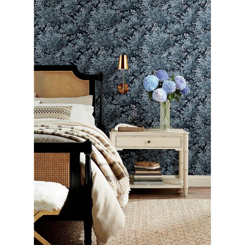 A-Street Prints Greenwood Dark Blue Deciduous Wallpaper