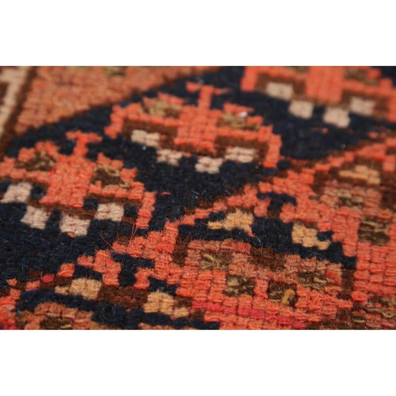 Hand Knotted Oriental 100% Wool Carpet Traditional Geometric Oranges & Rust Lori Runner Rug - 14' 9'' X 2' 10''