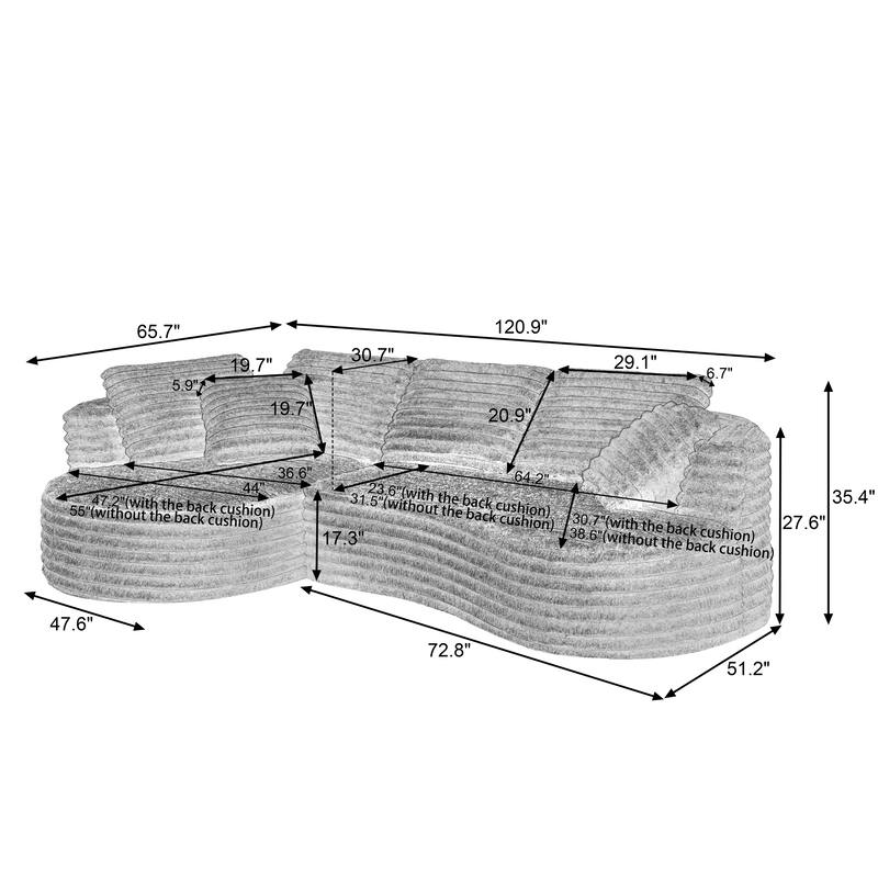 Modern Curved L-Shape Luxury Sectional Oversized Sofa: Minimalist Design, Comfy Sleeper Couch