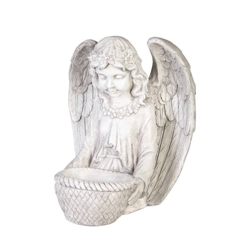 16"H Concrete Angel Bird Feeder Garden Statuary