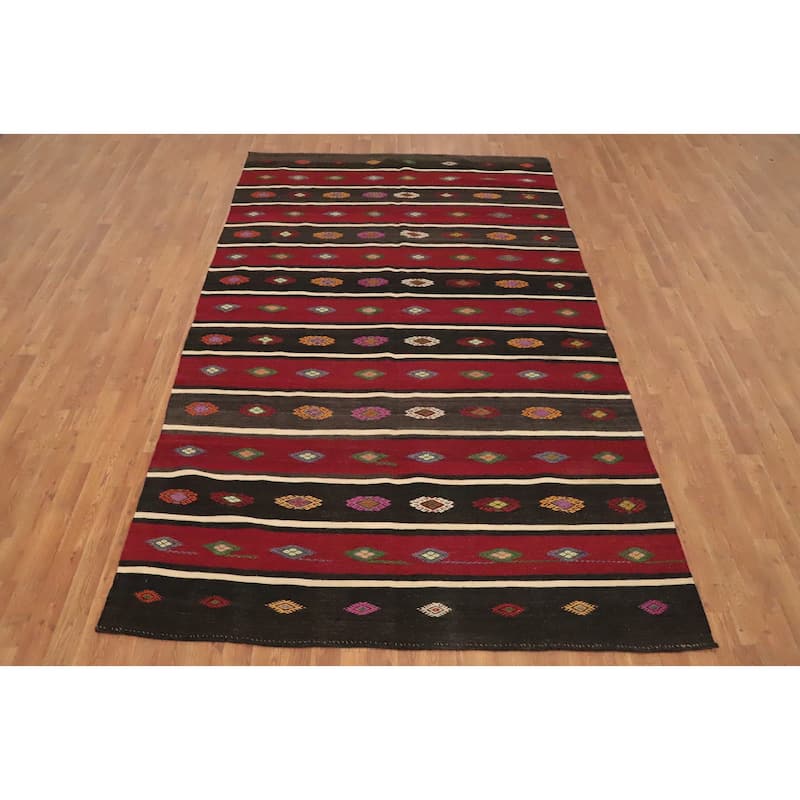 Hand Woven Oriental 100% Wool Carpet Southwestern Tribal Multi-Colored Kilim Area Rug - 9' 10'' X 6' 0''