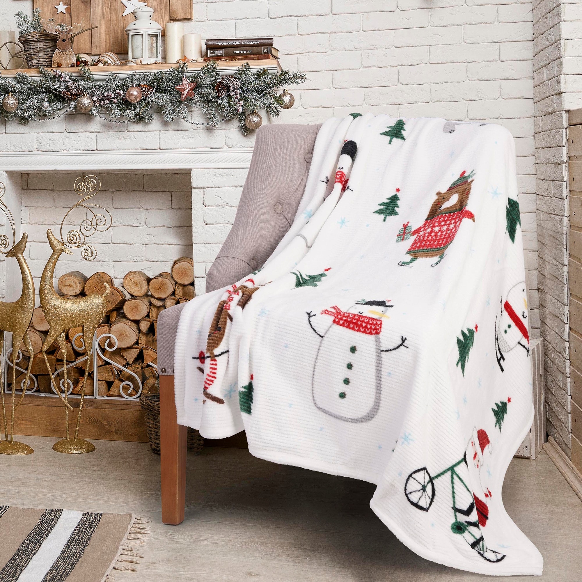 Premium Flannel Christmas Throw Blanket 60in x 48in Winter Friends