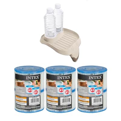 Intex Attachable Cup Holder/Refreshment Tray and Type S1 Pool Filters (3 Pack) - 1