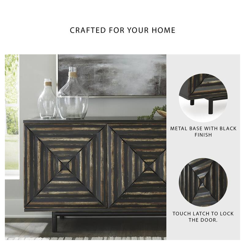Signature Design by Ashley Fair Ridge Distressed Black Accent Cabinet - 72"W x 18"D x 32"H