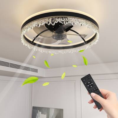20-inch Black Smart Ceiling Fan Light with Silent Function, Multi-Speed Adjustment