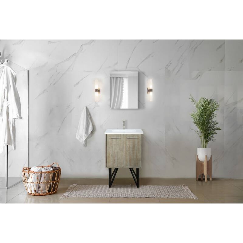Vanity with Quartz Top, Single Hole Brass Faucet in Brushed Nickel, 18x24 Mirror Included, Scratch & Stain Resistant