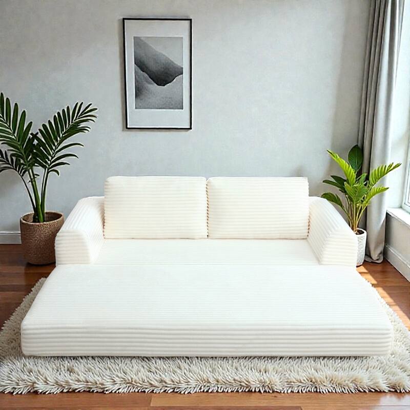 2 in 1 Folding Sofa Bed, Corduroy Convertible Sleeper Couch with Pillows, Boneless Futon Floor Sofa