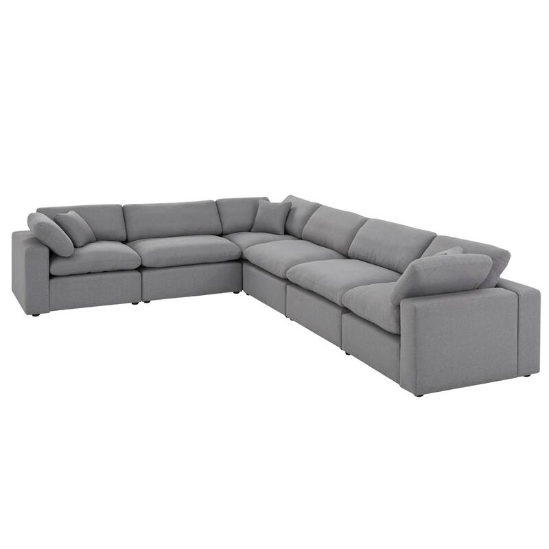 Anka Grey Linen Down Filled Cushioned 6-Seat Sectional Sofa by iNSPIRE Q Modern - Grey