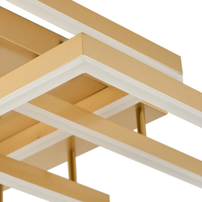 Modern Gold 4-Rectangle Dimmable LED Semi Flush Mount Ceiling Light Fixture