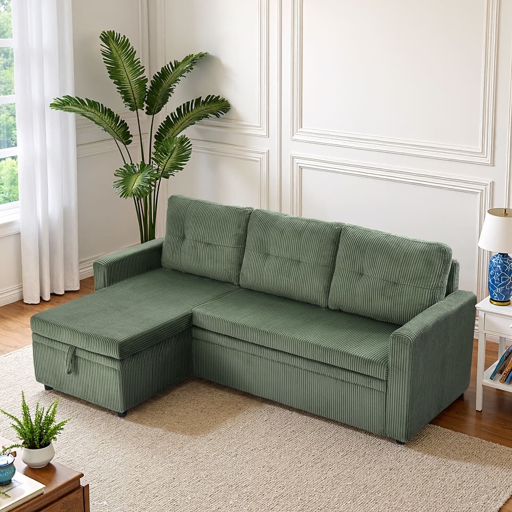 Tufted Convertible Corduroy/ Linen Modular Sectional Sofa with Storage Chaise