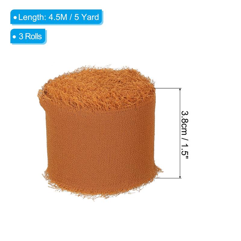 Fringe Chiffon Silk Ribbon 1.5" 3 Roll Handmade Frayed Ribbon - Orange - 5Yard