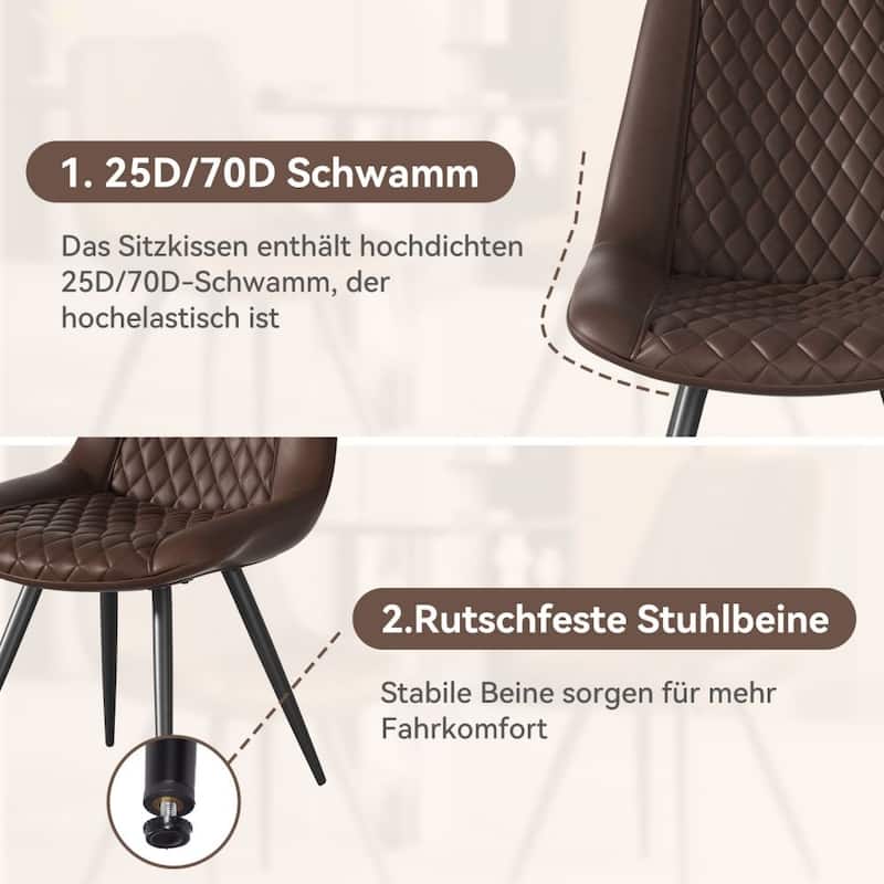 Leather Dining Chair with Metal Legs （Set of 2）