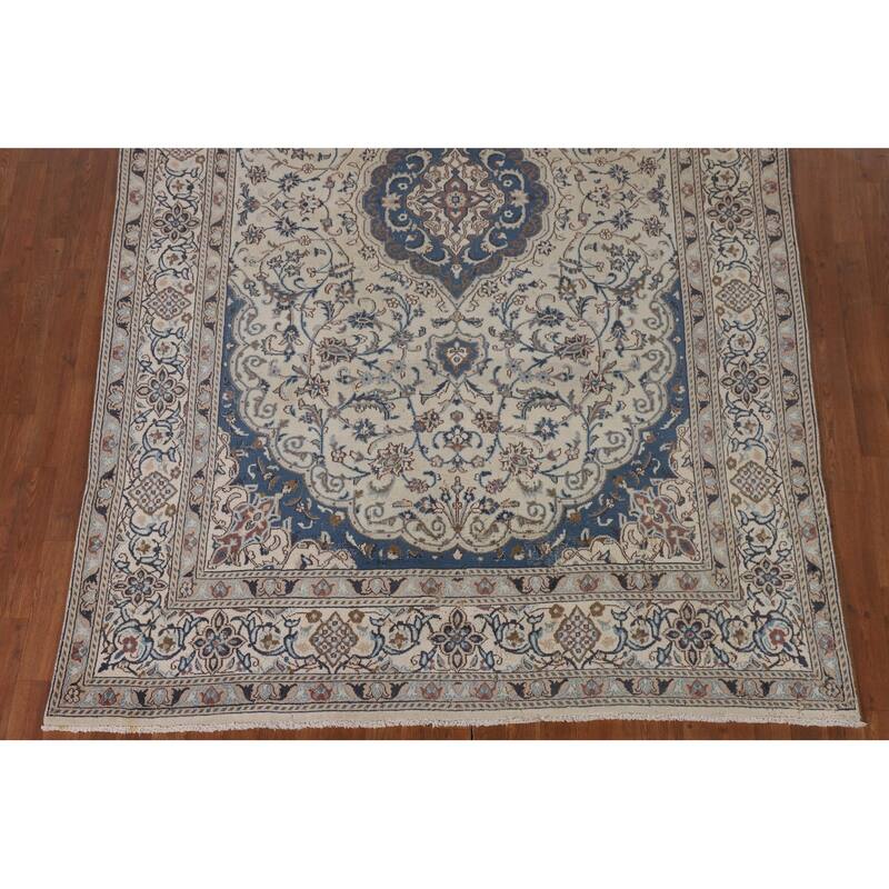 Traditional Nain Persian Vintage Rug Handmade Wool Carpet - 6'4"x 9'7"