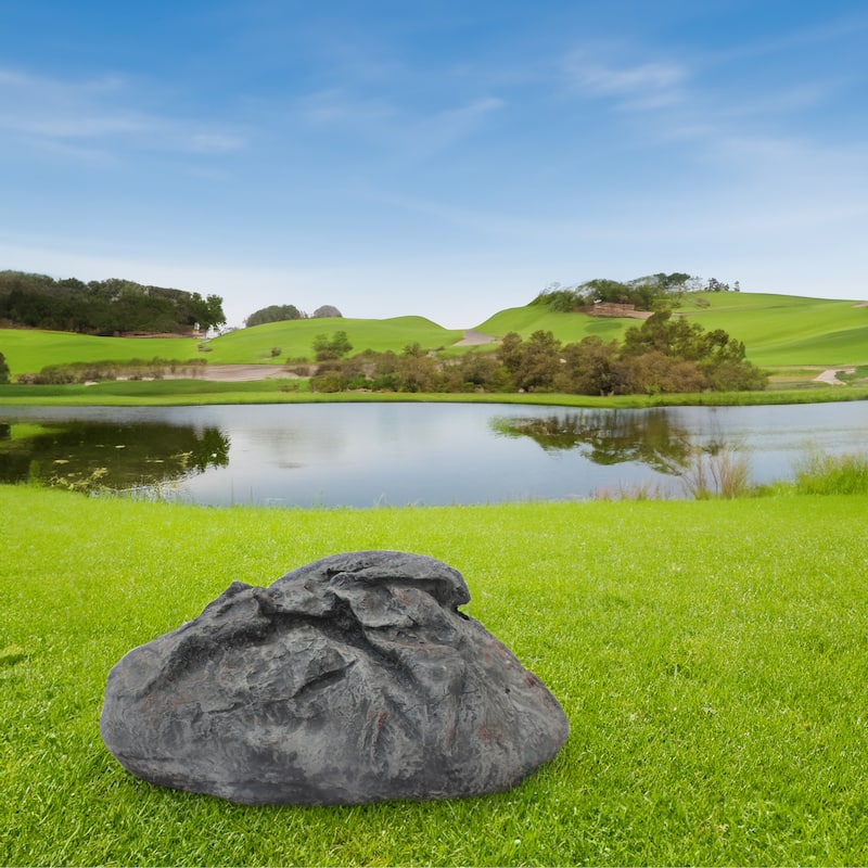 Decorative Outdoor Weather-Resistant Artistic Artificial Faux Stone Rock, Garden Patio Granite Grey Fiberglass Stone