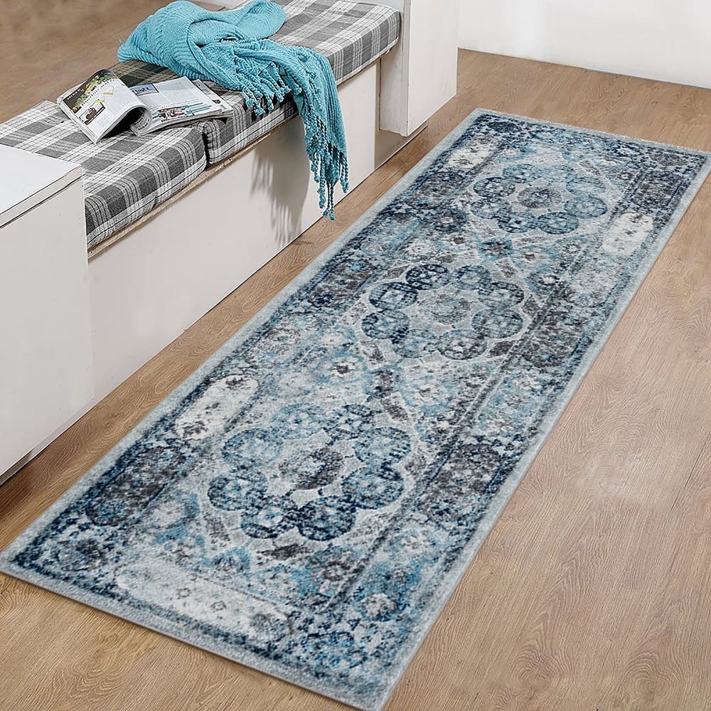 Aurelia Yuni Gray/Blue Bordered Area Rug