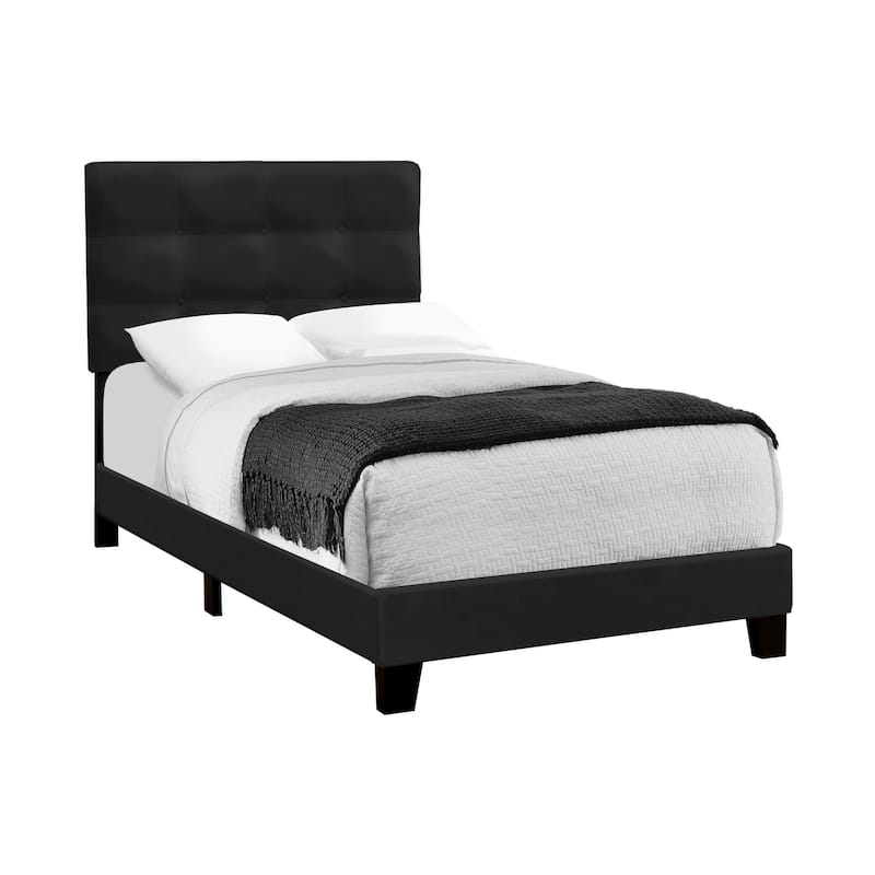 Twin Size Velvet Upholstered Platform Bed Frame with Foam Padding and Transitional Design - Black