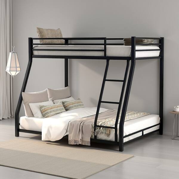 slide 2 of 5, Ovi 78 Inch Twin over Full Bunk Bed, Ground Level Platform Bed, Black