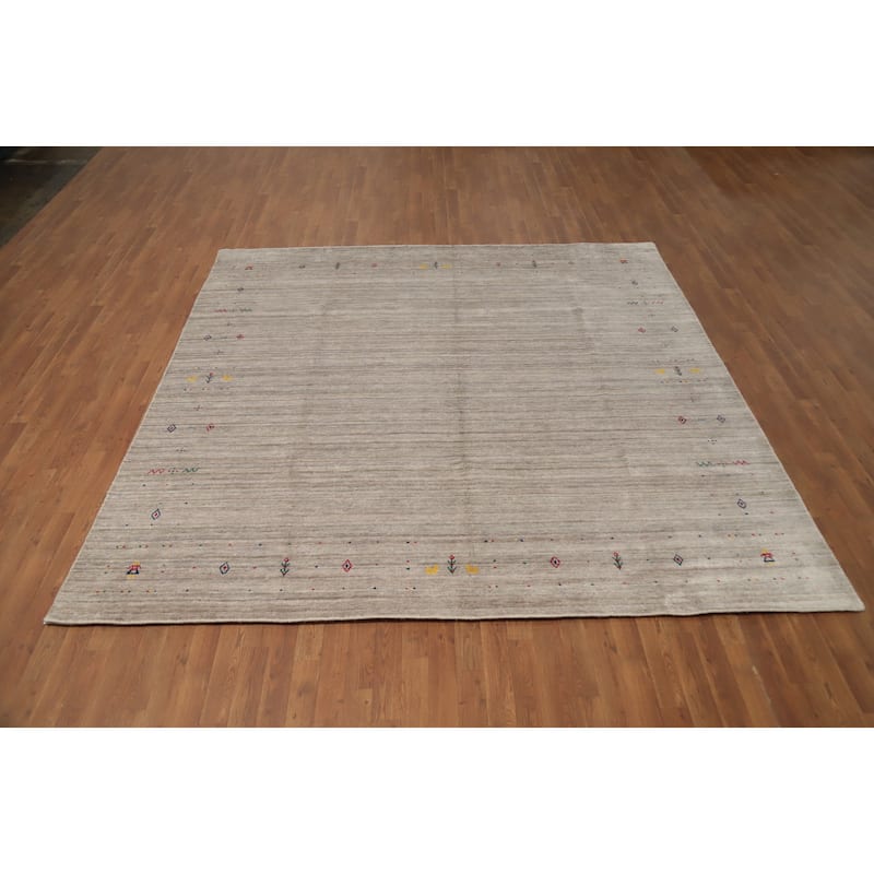 Hand Knotted Oriental Viscose Silk Carpet Tribal Animal Pictorial Beige & Ivories Gabbeh Area Rug - 8' 9'' X 8' 9''