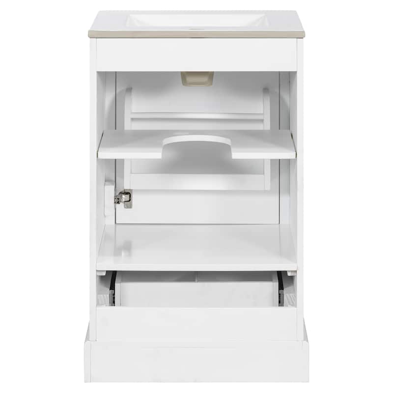 20 Inch Bathroom Vanity With Ceramic Sink, Soft Close Door, Adjustable U-Shaped Shelf, Compartment Drawer And Door Storage Rack