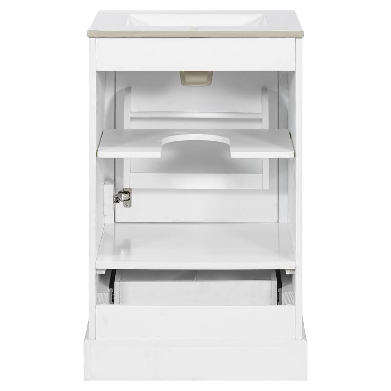 GDFStudio - Lisa Wood & Ceramic 20" Bathroom Vanity with Sink, Soft-Close Door & Storage Rack