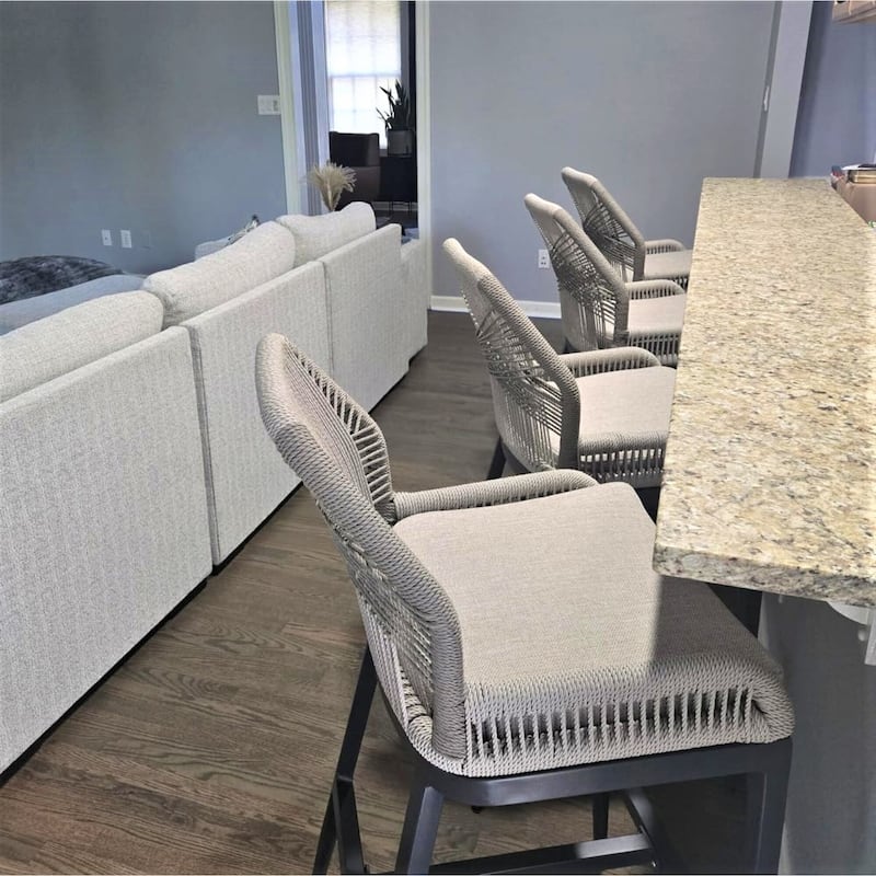 PURPLE LEAF Modern Counter Bar Stools Set of 4 Rattan Chairs with Back and Cushion Kitchen Barstools