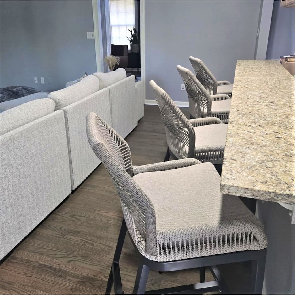 PURPLE LEAF Modern Counter Bar Stools Set of 4 Rattan Chairs with Back and Cushion Kitchen Barstools