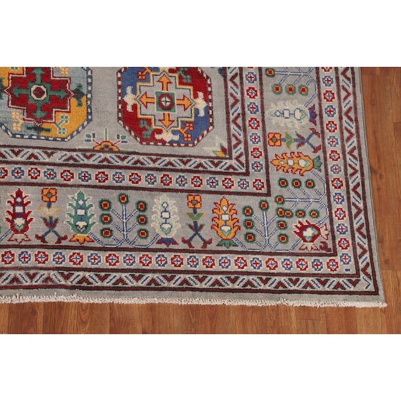 All-Over Geometric Kazak Area Rug Hand-Knotted Wool Carpet - 8'4" x 11'4"