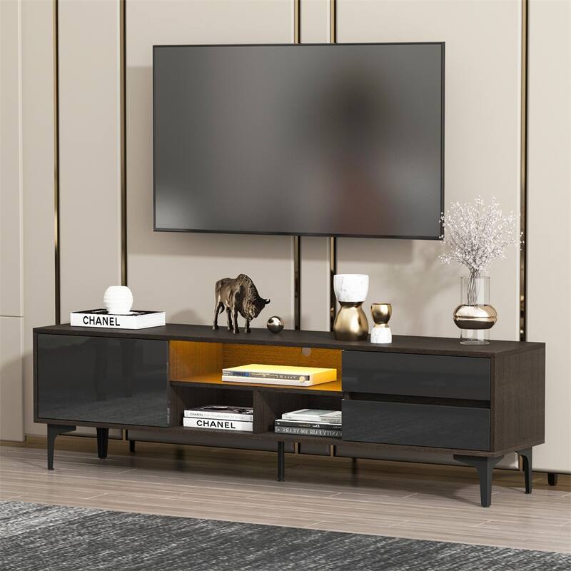 TV Cabinet with LED Remote Control Lights, UV Bloom Drawer Panel