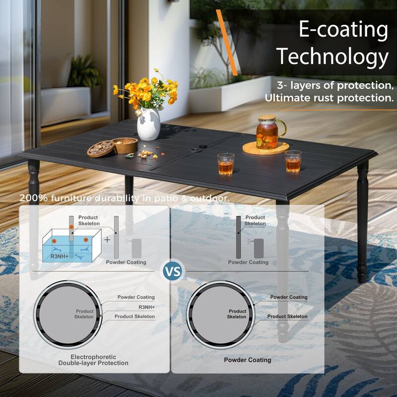 MAISON ARTS Rectangle Metal Patio Outdoor Dining Table with Umbrella Hole