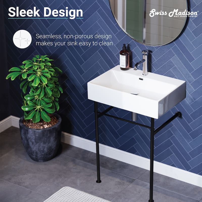 Claire 24" Console Sink White Basin Black Legs