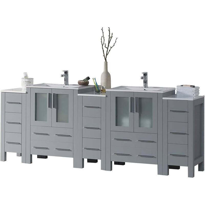 Blossom Sydney 84 Inch Solid Wood Double Sink Vanity with Side Cabinet - Metal Grey