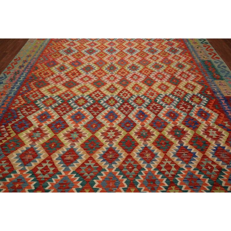 South Western Kilim Area Rug Hand-Woven Oriental Wool Carpet - 10'0" x 12'9"