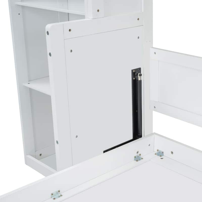 Space-Saving Queen Murphy Bed with Desk and Bookshelf, White