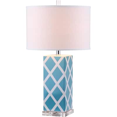 SAFAVIEH Lighting 27-inch Garden Lattice Light Blue Table Lamp - 15"W x 15"D x 27"H