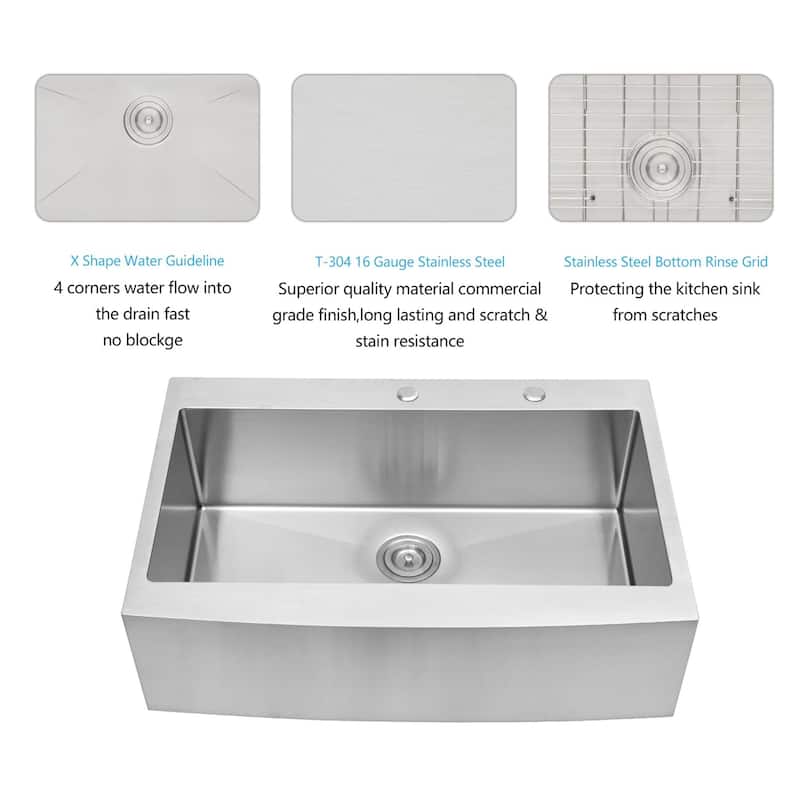 16-Gauge Stainless Steel 33 in. Single Bowl Farmhouse/Apron Drop-in Kitchen Sink with Bottom Grid