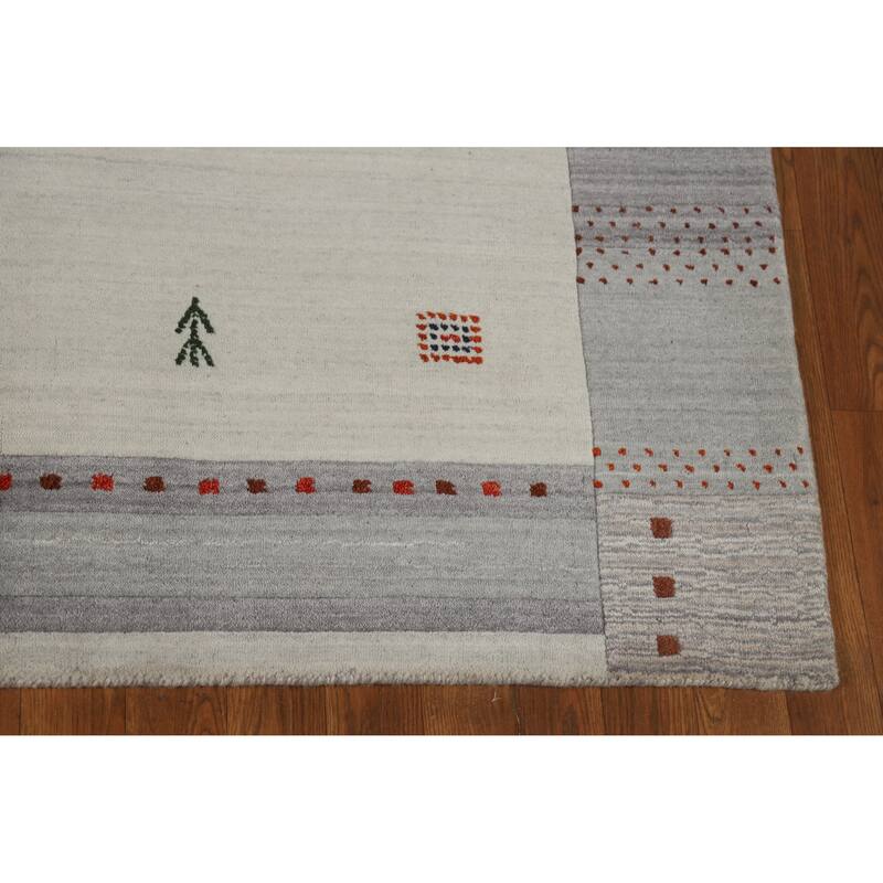 Gabbeh Indian Area Rug Handmade Beige Wool Carpet - 5'4" x 7'7"