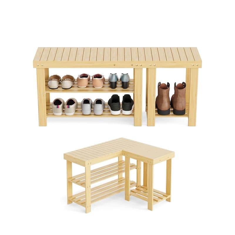 3 Tiers Entryway Shoe Storage Bench - 11.02"D x 41.33"W x 17.71"H - 11.02"D x 41.33"W x 17.71"H - Natural