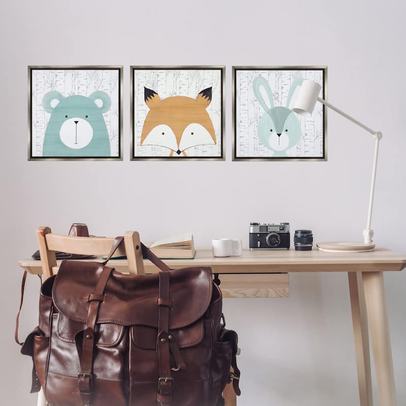 Stupell Whimsical Woodland Nursery Animals Framed Floater Canvas Wall Art Design By Kim Allen (Set of 3)