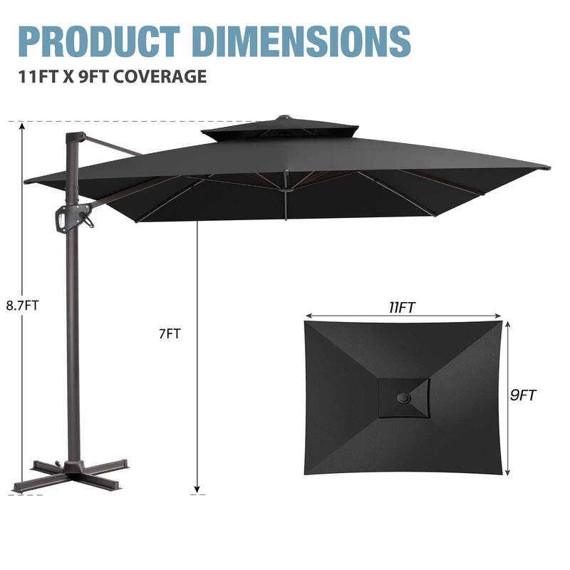 VredHom Outdoor 9x11FT Patio Dual Top Cantilever Offset Umbrella