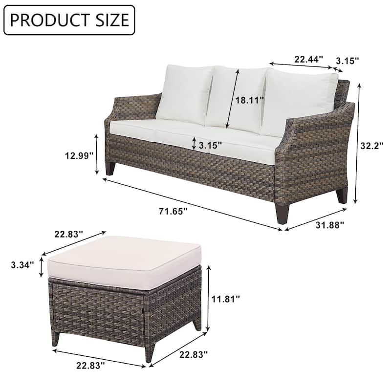 Gymojoy Outdoor Sofa Rattan 3-piece Sectional Sofa Set