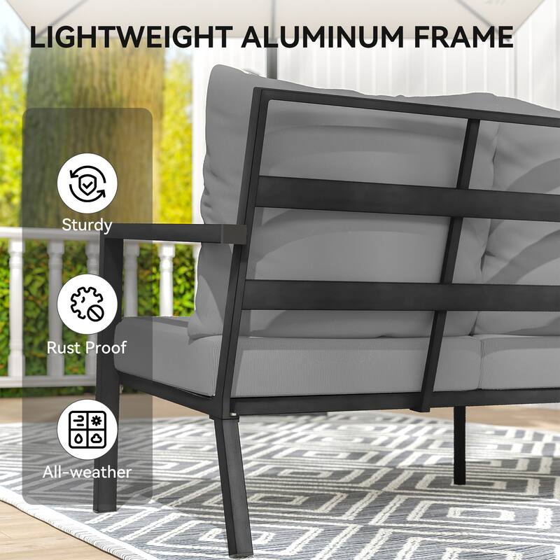 MornLift 4-Piece Aluminum Outdoor Patio Conversation Set with Beige Cushions, Sofa and Coffee Table