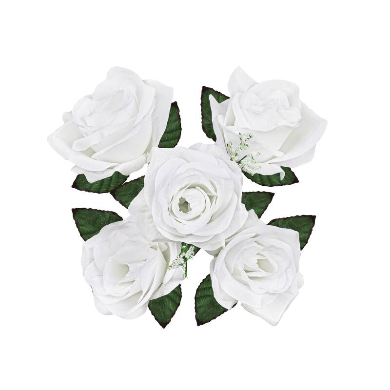 Set of 12 White Artificial Open Rose Flower Stem Bush Bouquet 14in - 14" L x 7" W x 7" DP