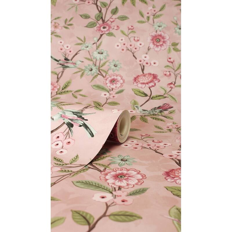 Fine Decor Elspeth Pink Floral Trail Wallpaper